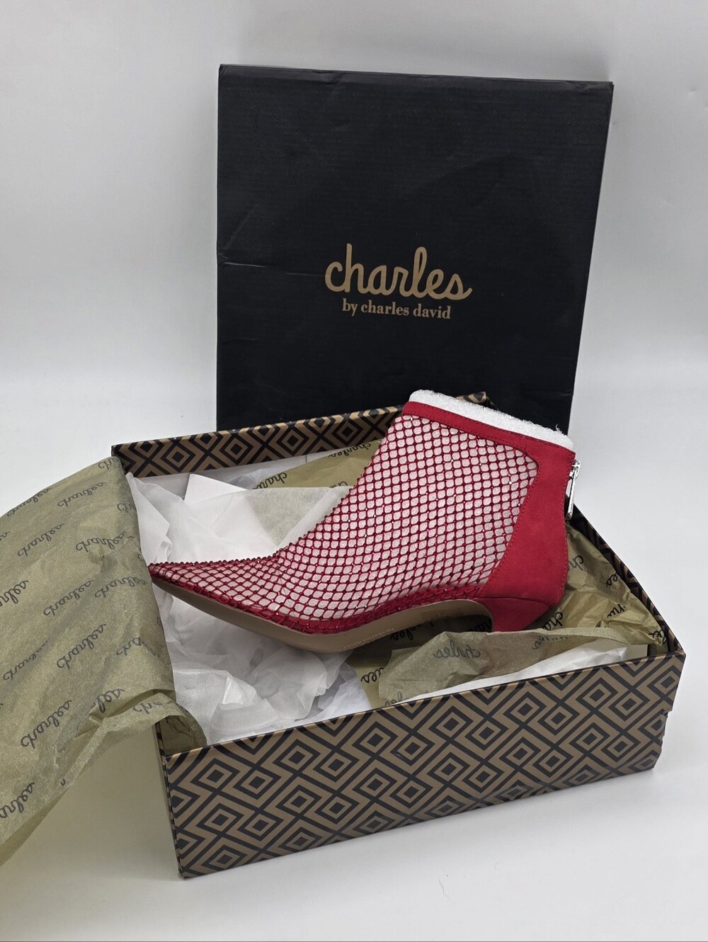 Charles by Charles David Red Mesh & Suede Ankle Bootie